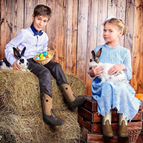 Girls Bronze Brown Western Boots Square Toe Girls Cowgirl Boots Calf High - Picture 4 of 5